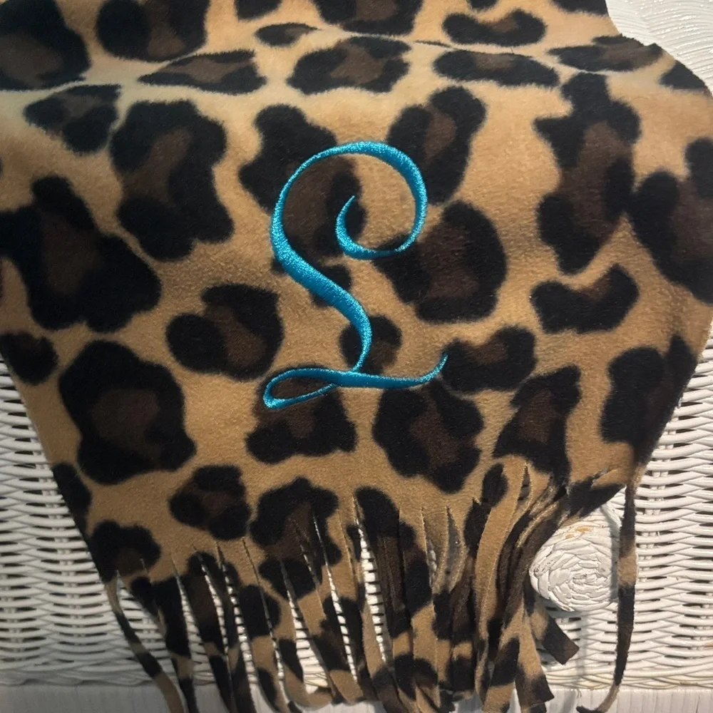 Leopard Print Scarf with Monogram L